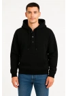 Ovarsize Kapüşonlu  sweatshirt Kanguru Çepli Cıtcıtlı 3 iplik Şardonlu Hoodie - Siyah -