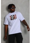 Oversize Baskılı Bisiklet Yaka T-Shirt - Beyaz -
