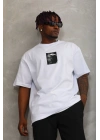 Oversize Baskılı Bisiklet Yaka T-Shirt - Beyaz -