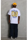 Oversize Baskılı Bisiklet Yaka T-Shirt - Beyaz -