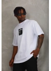Oversize Baskılı Bisiklet Yaka T-Shirt - Beyaz -