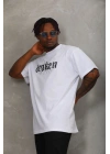 Oversize Baskılı Bisiklet Yaka T-Shirt - Beyaz -