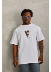 Oversize Baskılı Bisiklet Yaka T-Shirt - Beyaz -