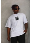 Oversize Baskılı Bisiklet Yaka T-Shirt - Beyaz -