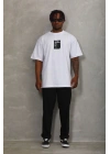 Oversize Baskılı Bisiklet Yaka T-Shirt - Beyaz -