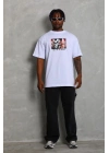 Oversize Baskılı Bisiklet Yaka T-Shirt - Beyaz -