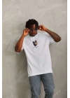 Oversize Baskılı Bisiklet Yaka T-Shirt - Beyaz -