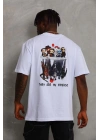 Oversize Baskılı Bisiklet Yaka T-Shirt - Beyaz -