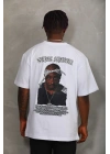 Oversize Baskılı Bisiklet Yaka T-Shirt - Beyaz -