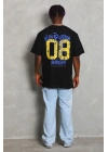 Oversize Baskılı Bisiklet Yaka T-Shirt - Siyah -