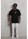 Oversize Baskılı Bisiklet Yaka T-Shirt - Siyah -