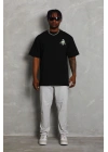 Oversize Baskılı Bisiklet Yaka T-Shirt - Siyah -