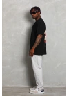 Oversize Baskılı Bisiklet Yaka T-Shirt - Siyah -