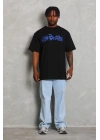 Oversize Baskılı Bisiklet Yaka T-Shirt - Siyah -