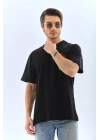 Oversize Baskılı Bisiklet Yaka T-Shirt - Siyah -