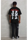 Oversize Baskılı Bisiklet Yaka T-Shirt - Siyah -