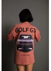 Oversize Baskılı Tişört – Golf GTI Retro Araba Desenli,Gül Kurusu -