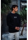 Oversize Bisiklet Yaka Üç İplik Baskılı SweatShirt - Siyah -