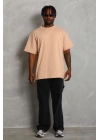 Oversize Düz Bisiklet Yaka T-Shirt - Bej -
