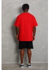 Oversize Düz Bisiklet Yaka T-Shirt - Kırmızı -