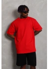 Oversize Düz Bisiklet Yaka T-Shirt - Kırmızı -
