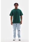 Oversize Düz Bisiklet Yaka T-Shirt - Koyu Yeşili