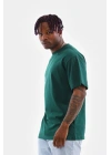 Oversize Düz Bisiklet Yaka T-Shirt - Koyu Yeşili