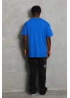 Oversize Düz Bisiklet Yaka T-Shirt - Mavi -