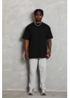 Oversize Düz Bisiklet Yaka T-Shirt - Siyah -