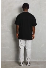 Oversize Düz Bisiklet Yaka T-Shirt - Siyah -