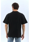 Oversize Düz Bisiklet Yaka T-Shirt - Siyah