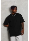 Oversize Düz Bisiklet Yaka T-Shirt - Siyah -