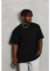 Oversize Düz Bisiklet Yaka T-Shirt - Siyah -