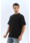 Oversize Düz Bisiklet Yaka T-Shirt - Siyah
