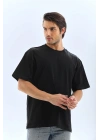 Oversize Düz Bisiklet Yaka T-Shirt - Siyah