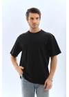 Oversize Düz Bisiklet Yaka T-Shirt - Siyah