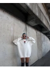 Oversize Üç İplik Bisiklet Yaka Baskılı SweatShirt - Beyaz -