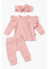 Pembe Fırfırlı 3’lü Kız Bebek Takımı