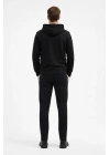 Şeritli Eşofman Takım Kapüşonlu Sweatshirt Boru Paça Alt, Oversize 3 iplik Pamuklu - Siyah
