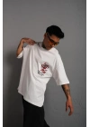 Sırt Baskılı A Kalite Oversize T-shirt - Beyaz -