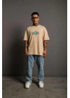 Sırt Baskılı T-shirt - Bej -