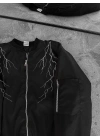 Siyah Bomber Mont – Beyaz Şimşek Desenli -