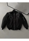 Siyah Bomber Mont – Beyaz Şimşek Desenli -
