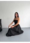 Straplez Pileli Elbise - Siyah