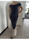 Striptiz Omuzlu Uzun Elbise- Füme -
