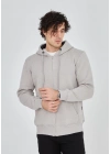 Tam Fermuarlı Kapşonlu  SweatShirt - Boyalı Gri