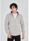 Tam Fermuarlı Kapşonlu  SweatShirt - Boyalı Gri