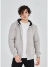 Tam Fermuarlı Kapşonlu  SweatShirt - Boyalı Gri