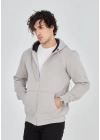 Tam Fermuarlı Kapşonlu  SweatShirt - Boyalı Gri