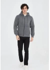 Tam Fermuarlı Kapşonlu  SweatShirt - Füme -